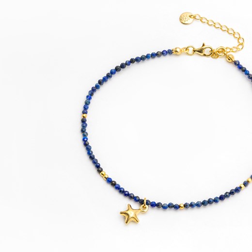 bransoletka na nogę z lapis lazuli i gwiazdką, srebrna pozłacana ze sklepu ANIA KRUK w kategorii Bransoletki - zdjęcie 165592493
