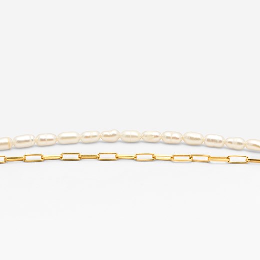 podwójna bransoletka z perłami i łańcuchem ze sklepu ANIA KRUK w kategorii Bransoletki - zdjęcie 165592553