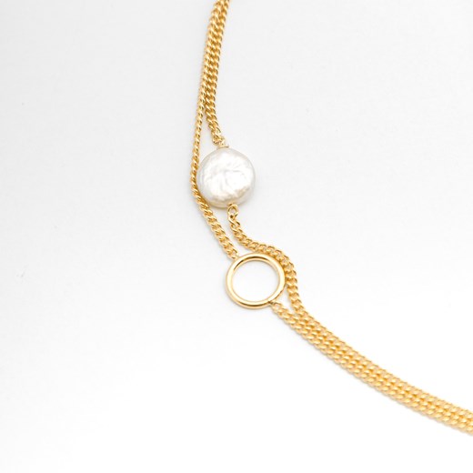 bransoletka podwójna z perłą i kółkiem, srebrna pozłacana ze sklepu ANIA KRUK w kategorii Bransoletki - zdjęcie 165593014