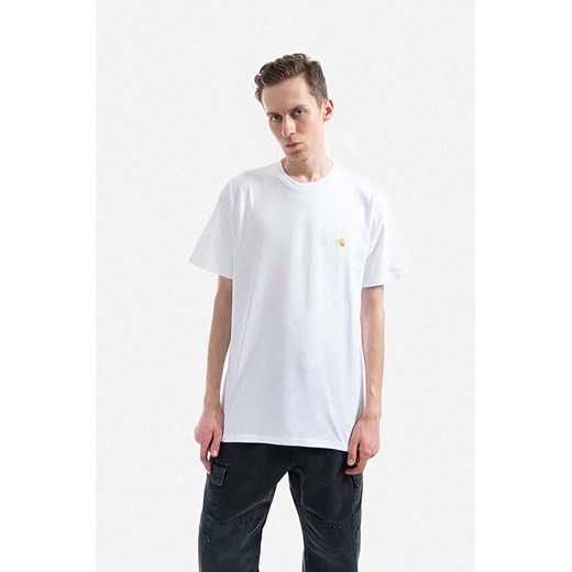 Carhartt WIP t-shirt bawełniany Chase kolor biały gładki I026391-PHOENIX/GO ze sklepu PRM w kategorii T-shirty męskie - zdjęcie 165598811