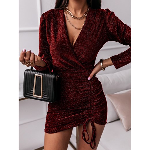 Sukienka brokatowa z marszczeniem ARILLA - czerwona Magmac one size magmac.pl