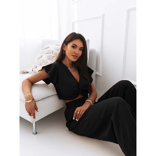 Muślinowy komplet crop top ze spodniami - ARUBA - czarny Magmac one size magmac.pl