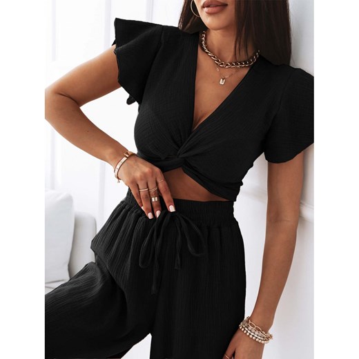 Muślinowy komplet crop top ze spodniami - ARUBA - czarny Magmac one size magmac.pl