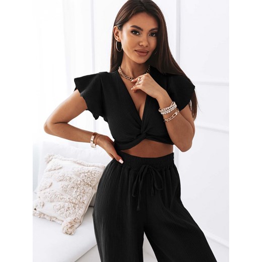 Muślinowy komplet crop top ze spodniami - ARUBA - czarny Magmac one size magmac.pl