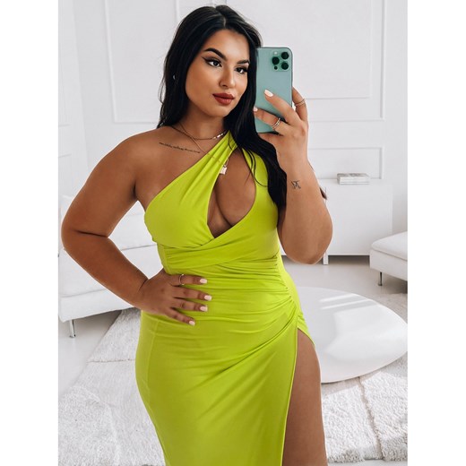 Elegancka midi sukienka PLUS SIZE na jedno ramie ATHENA - limonka Magmac one size magmac.pl