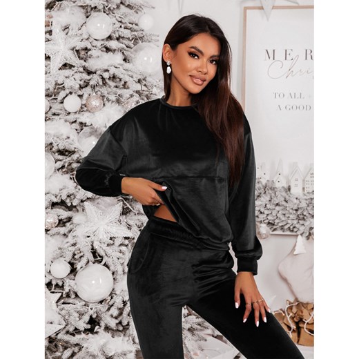 Welurowy dres bluza+spodnie - MAVELLO - czarny Magmac one size okazja magmac.pl