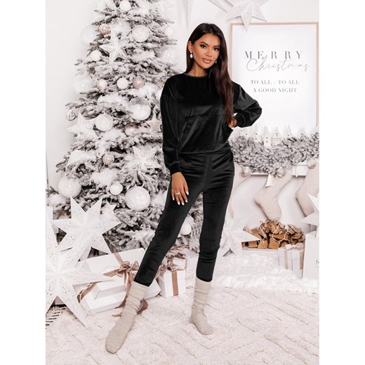 Welurowy dres bluza+spodnie - MAVELLO - czarny Magmac one size promocja magmac.pl