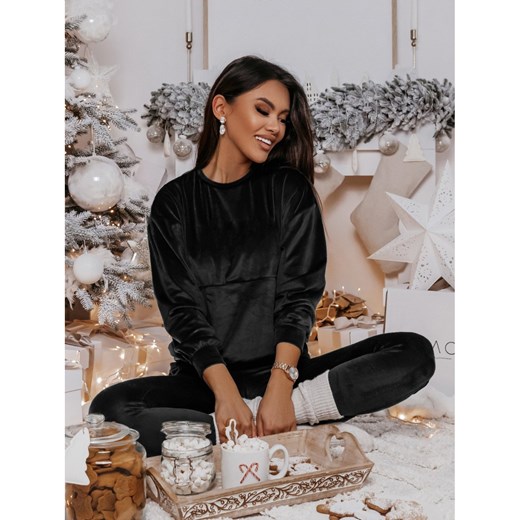 Welurowy dres bluza+spodnie - MAVELLO - czarny Magmac one size okazyjna cena magmac.pl