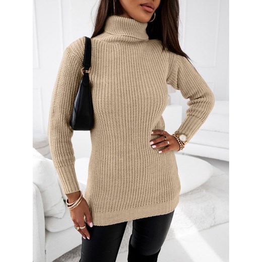 Sweter tunika z golfem HERTII - beżowy Magmac one size magmac.pl