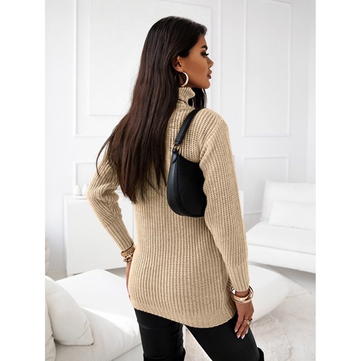 Sweter tunika z golfem HERTII - beżowy Magmac one size magmac.pl