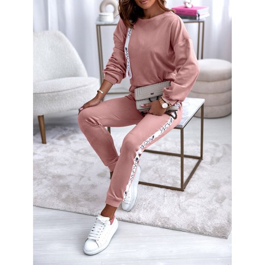Welurowy dres bluza+spodnie z lampasem SARAH - brudny róż Magmac one size okazja magmac.pl
