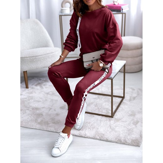 Welurowy dres bluza+spodnie z lampasem SARAH - bordowy Magmac one size wyprzedaż magmac.pl