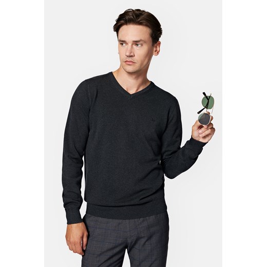 Sweter Ciemnoszary z Bawełną w Serek Lenny ze sklepu Lancerto S.A. w kategorii Swetry męskie - zdjęcie 165664011