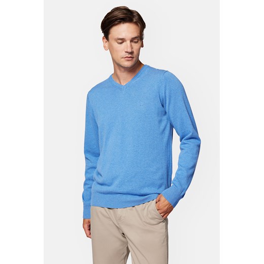 Sweter Niebieski z Bawełną w Serek Lenny ze sklepu Lancerto S.A. w kategorii Swetry męskie - zdjęcie 165664013