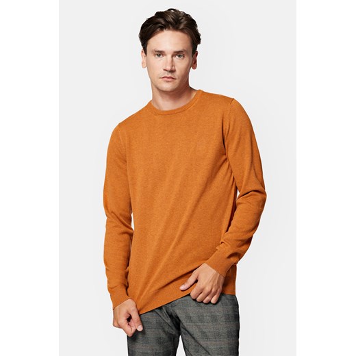 Sweter Pomarańczowy z Bawełną Gładki Morey ze sklepu Lancerto S.A. w kategorii Swetry męskie - zdjęcie 165664021