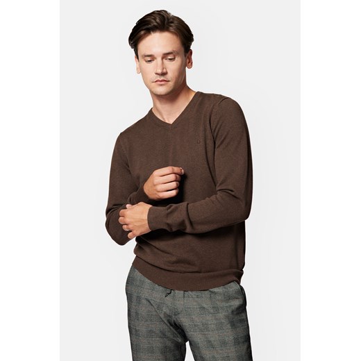 Sweter Brązowy z Bawełną w Serek Lenny ze sklepu Lancerto S.A. w kategorii Swetry męskie - zdjęcie 165664022