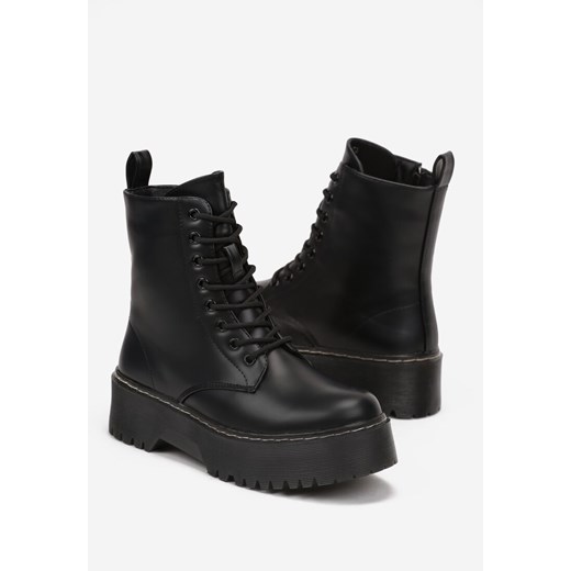 Czarne Sznurowane Botki Workery na Grubej Podeszwie Glacea Renee 39 wyprzedaż renee.pl