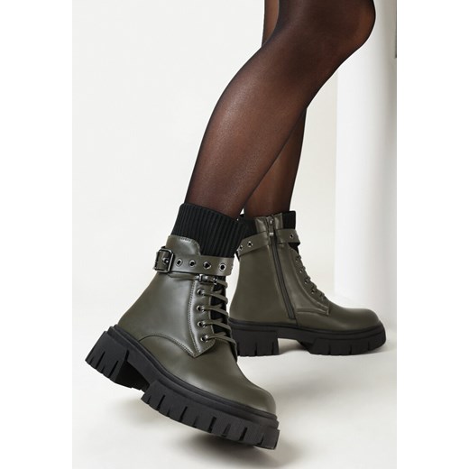 Workery damskie Born2be na platformie zielone casual