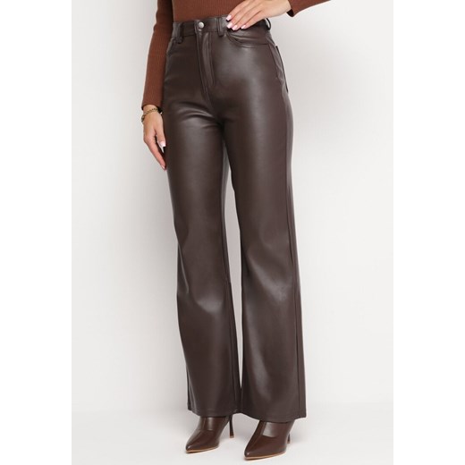 Brązowe Spodnie z Szerokimi Nogawkami z Imitacji Skóry Goynes ze sklepu Born2be Odzież w kategorii Spodnie damskie - zdjęcie 165683082