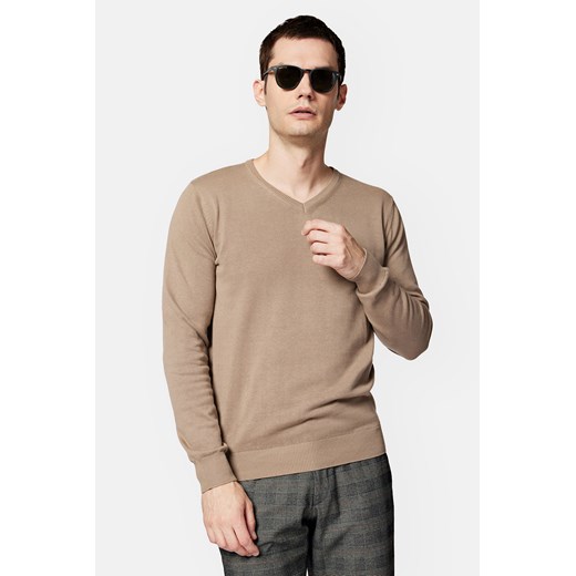 Sweter Ciemnobeżowy z Bawełną w Serek Anthony ze sklepu Lancerto S.A. w kategorii Swetry męskie - zdjęcie 165685761