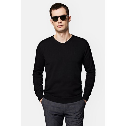 Sweter Czarny z Bawełną w Serek Anthony ze sklepu Lancerto S.A. w kategorii Swetry męskie - zdjęcie 165685764