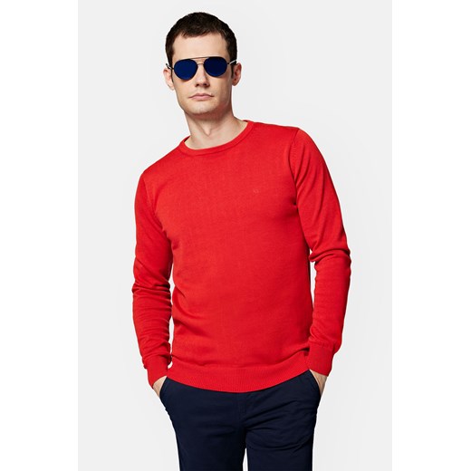 Sweter Czerwony z Bawełną Gładki Tony ze sklepu Lancerto S.A. w kategorii Swetry męskie - zdjęcie 165685791