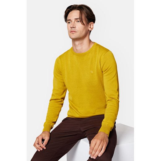 Sweter Musztardowy z Bawełną Gładki Tony ze sklepu Lancerto S.A. w kategorii Swetry męskie - zdjęcie 165685793