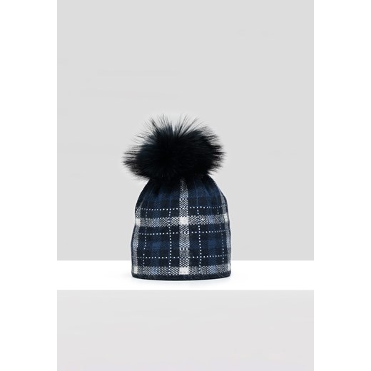 Czarno granatowa czapka w kratkę ze sklepu Molton w kategorii Czapki zimowe damskie - zdjęcie 165687091