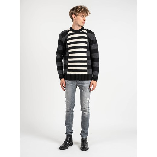 Les Hommes Sweter | LLK113-654U | Wool Stripes Round Neck Jumper | Mężczyzna | Czarny, Biały, Szary ze sklepu ubierzsie.com w kategorii Swetry męskie - zdjęcie 165697600