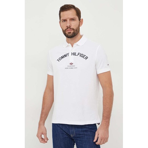 Tommy Hilfiger polo bawełniane kolor biały z nadrukiem MW0MW33587 ze sklepu ANSWEAR.com w kategorii T-shirty męskie - zdjęcie 165709641