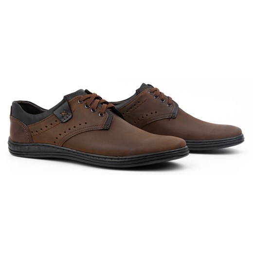 Buty męskie skórzane casual 402H ciemno brązowe ze sklepu butyolivier w kategorii Buty eleganckie męskie - zdjęcie 165710092