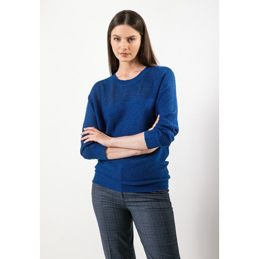 Granatowy sweter z ryżowym splotem ze sklepu Molton w kategorii Swetry damskie - zdjęcie 165710202
