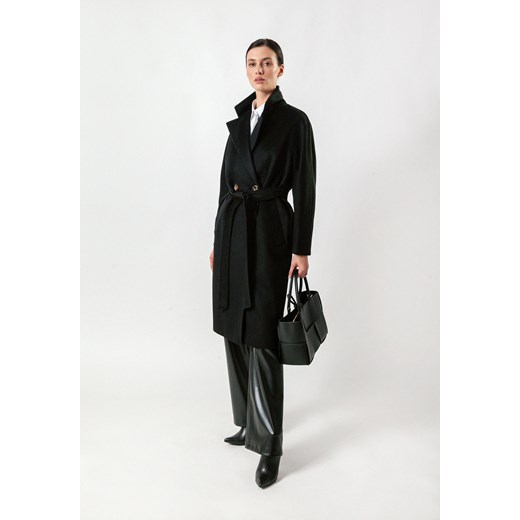 Czarny dwurzędowy płaszcz 100% wełna ze sklepu Molton w kategorii Płaszcze damskie - zdjęcie 165731273