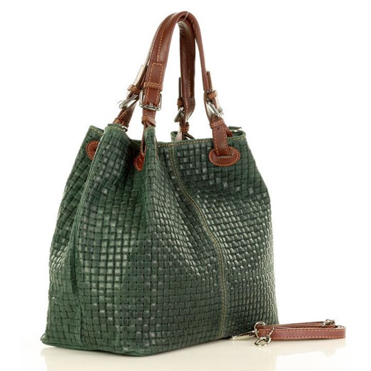 Modna torebka damska skórzany koszyk MARCO MAZZINI - Carina Treccia ciemna Genuine Leather uniwersalny Verostilo promocyjna cena