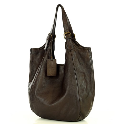 Torebka skórzana damska classic handmade shopping bag - MARCO MAZZINI ciemny uniwersalny wyprzedaż Verostilo