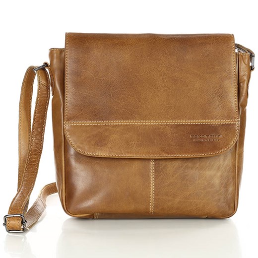 Torebka crossbody skórzana listonoszka z klapką przez ramię - MARCO MAZZINI brąz uniwersalny okazja Verostilo
