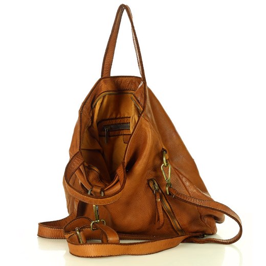 Skórzana torebka plecak z kieszenią z przodu - MARCO MAZZINI brąz camel uniwersalny promocyjna cena Verostilo