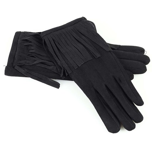 Rękawiczki damskie z fredzlami boho - MARCO MAZZINI - czarne ze sklepu Verostilo w kategorii Rękawiczki damskie - zdjęcie 165744334