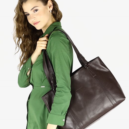 Torba biznesowa damska aktówka skórzana na dokumenty i laptopa - MARCO MAZZINI ciemny brąz ze sklepu Verostilo w kategorii Torby Shopper bag - zdjęcie 165744743