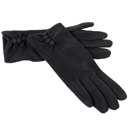 Rękawiczki damskie materiałowe, cienkie, z guzikiem - MARCO MAZZINI - czarny ze sklepu Verostilo w kategorii Rękawiczki damskie - zdjęcie 165744833