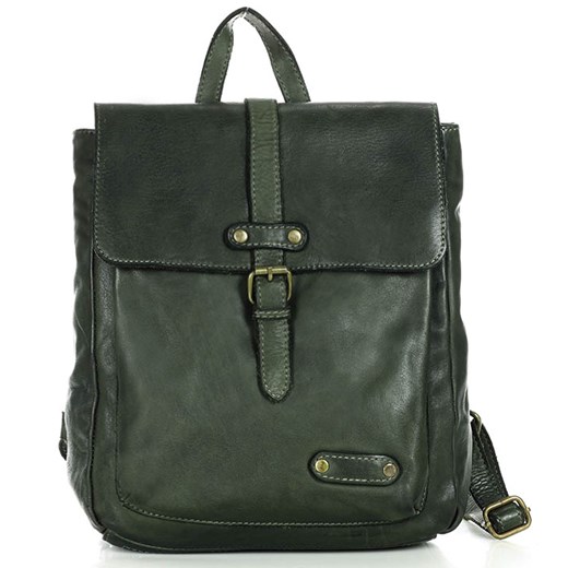 MARCO MAZZINI Miejski plecak skórzany w stylu old look handmade leather zielony ze sklepu Verostilo w kategorii Plecaki - zdjęcie 165745024