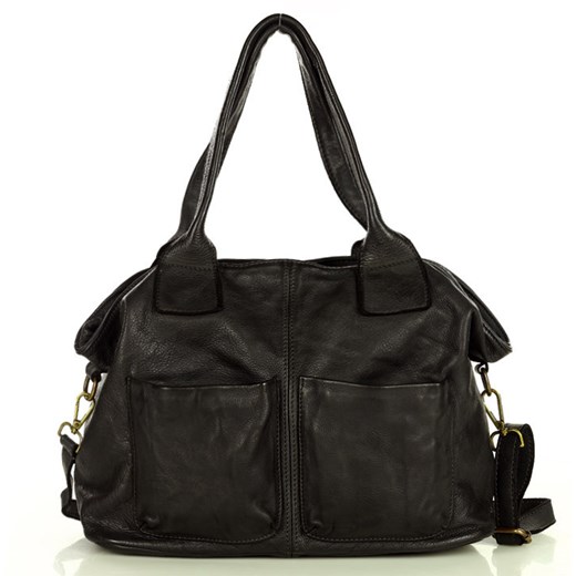 Torebka skórzana shopper bag - MARCO MAZZINI czarny ze sklepu Verostilo w kategorii Torby Shopper bag - zdjęcie 165745440