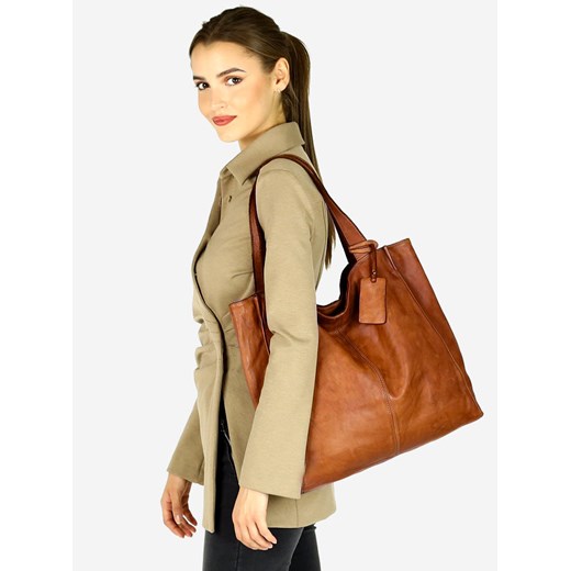 MARCO MAZZINI Torebka miejski shopper bag skóra naturalna handmade camel uniwersalny Verostilo promocja