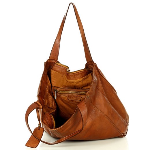 MARCO MAZZINI Torebka miejski shopper bag skóra naturalna handmade camel uniwersalny promocja Verostilo