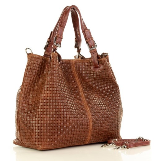 Modna torebka damska skórzany koszyk MARCO MAZZINI - Carina Treccia brązowa ze sklepu Verostilo w kategorii Torby Shopper bag - zdjęcie 165745684
