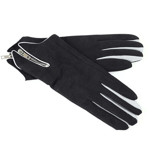Rękawiczki damskie z zamkiem - MARCO MAZZINI - czarne ze sklepu Verostilo w kategorii Rękawiczki damskie - zdjęcie 165745982