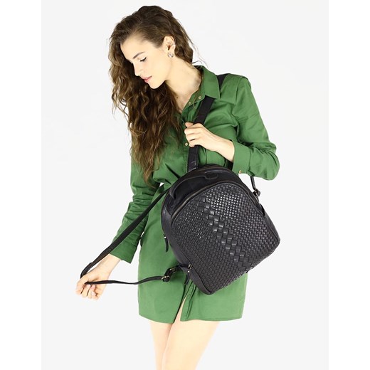 Skórzany plecak dwukomorowy damski - MARCO MAZZINI czarny ze sklepu Verostilo w kategorii Plecaki - zdjęcie 165746191