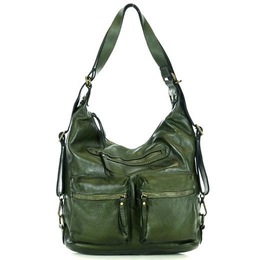 MARCO MAZZINI Miejska torebka plecak skórzana convertible leather bag zielony ze sklepu Verostilo w kategorii Torby Shopper bag - zdjęcie 165746293