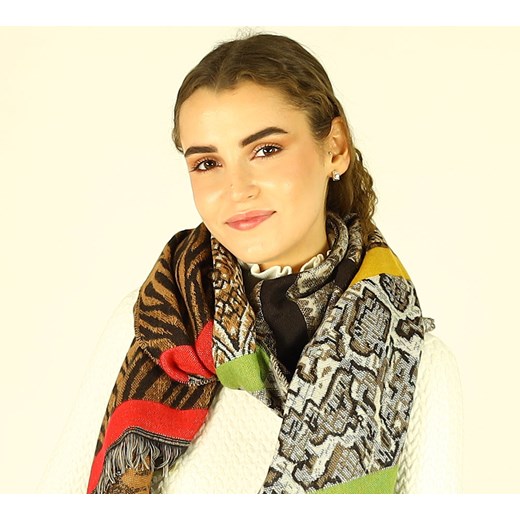 Stylowy szal damski ze wzorem MAZZINI multi brąz ze sklepu Verostilo w kategorii Szaliki i chusty damskie - zdjęcie 165746650