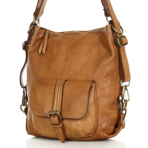 Torba skórzana dla wymagających z opcją plecak old school leather bag - MARCO MAZZINI camel ze sklepu Verostilo w kategorii Listonoszki - zdjęcie 165746843